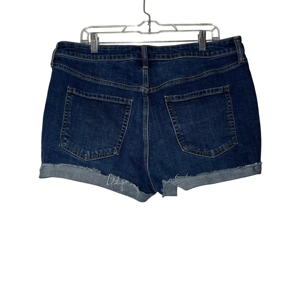 Old Navy OG Straight High Rise Denim Jean Shorts‎ Dark Wash Raw Hem Size 16